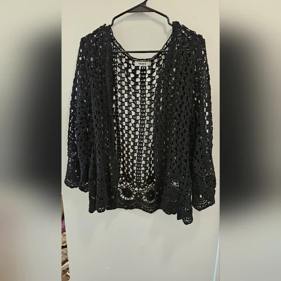 ADORA Crochet Black Sweater Size M/L - Picture 3 of 7
